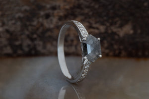 hexagon salt and pepper diamond engagement ring