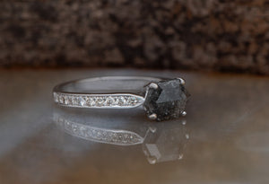 1.26 ct salt & pepper diamond-Salt and Pepper diamond engagement ring-Salt and pepper ring-Hexagon engagement ring-Hexagon diamond ring