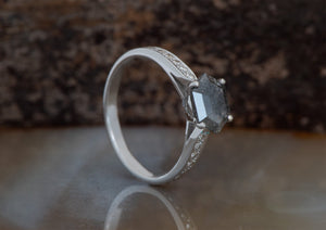 hexagon salt and pepper diamond ring