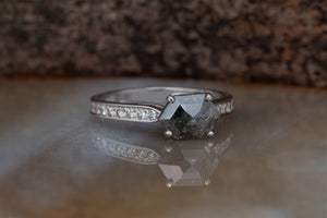 1.26 ct salt & pepper diamond-Salt and Pepper diamond engagement ring-Salt and pepper ring-Hexagon engagement ring-Hexagon diamond ring