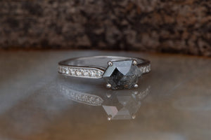 Hexagon diamond-salt & pepper diamond-Salt and Pepper diamond engagement ring-Salt and pepper ring-Hexagon ring-Hexagon diamond ring