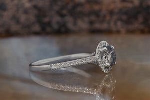 Salt and Pepper diamond engagement ring-Vintage salt and pepper-Halo diamond engagement ring-salt and pepper engagement ring-grey diamond