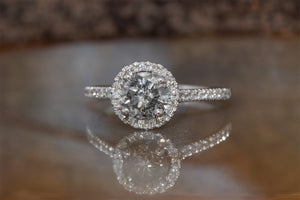 1.5 ct salt and pepper halo engagement ring