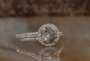 2 ct Salt and Pepper diamond engagement ring-Vintage salt and pepper-Halo diamond ring-salt and pepper engagement ring-grey diamond