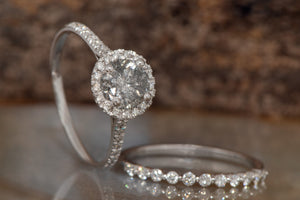 2.5ct Salt and pepper diamond-Salt and pepper diamond ring-Custom Ring-Grey diamond ring-Wedding ring Set-bridal ring set-Dainty Wedding Set
