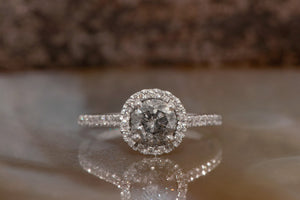 2 ct Salt and Pepper diamond engagement ring-Vintage salt and pepper-Halo diamond ring-salt and pepper engagement ring-grey diamond