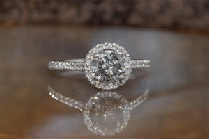 2 ct Salt and Pepper diamond engagement ring-Vintage salt and pepper-Halo diamond ring-salt and pepper engagement ring-grey diamond