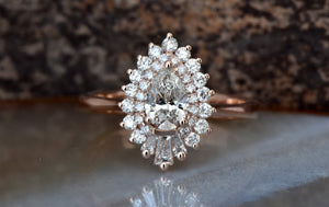 1 1/2 ct vintage diamond ring-Promise ring-Pear shaped engagement ring-Baguette diamond ring-Art deco ring-Solid gold ring-Princess ring