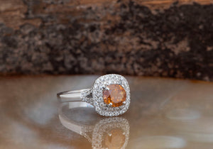 Cushion Cut Diamond Ring-Cushion diamond ring-Vintage ring-1.5 ct Diamond  ring-Orange diamond ring-Cushion diamond engagement ring