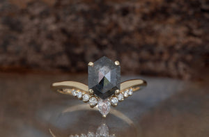 hexagon salt and pepper diamond engagement ring