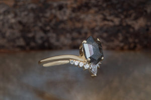 salt and pepper hexagon diamond ring