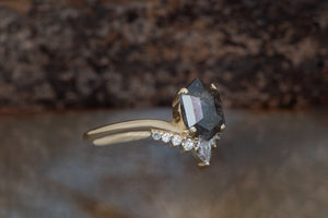 salt and pepper hexagon diamond ring