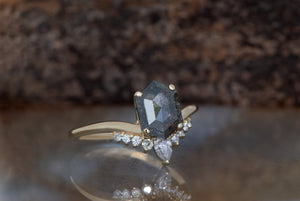 hexagon salt and pepper diamond ring
