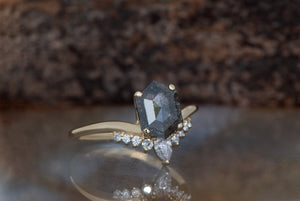 hexagon salt and pepper diamond ring