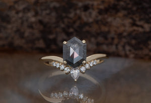 1.73ct Hexagon diamond-salt & pepper diamond-Salt and Pepper diamond engagement ring-Salt and pepper ring-Hexagon ring-Hexagon diamond ring