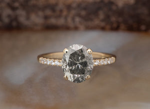 2.60ct salt & pepper diamond-Salt and Pepper diamond engagement ring-4 prong solitaire ring-2ct diamond-Salt and pepper ring-Grey diamond
