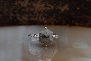 2.20ct Hexagon diamond-salt & pepper diamond-Salt and Pepper diamond engagement ring-Salt and pepper ring-Hexagon ring-Hexagon diamond ring