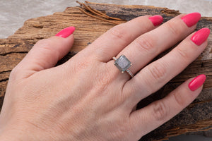 5.7 ct engagement Salt and Pepper rings with grey diamond and gold