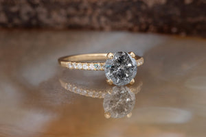 1.12 ct Salt & Pepper diamond solitaire engagement ring - 14k Yellow Gold-4 prong solitaire,black diamond ring,Diamond,diamond jewelry,diamond ring,engagement ring,gold diamond ring,gold ring,grey diamond ring,halo ring,handmade jewelry,Round,salt and pepper ring,vs,vvs,wedding ring,yellow gold ring
