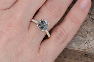 1.12 ct Salt & Pepper diamond solitaire engagement ring - 14k Yellow Gold-4 prong solitaire,black diamond ring,Diamond,diamond jewelry,diamond ring,engagement ring,gold diamond ring,gold ring,grey diamond ring,halo ring,handmade jewelry,Round,salt and pepper ring,vs,vvs,wedding ring,yellow gold ring