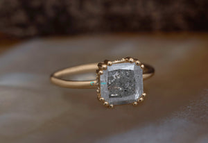 unique engagement Salt and Pepper rings with grey diamond and gold