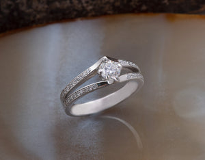 Hidden Halo Engagement Ring-Diamond Engagement Ring -Dainty Promise Ring-Art deco ring-Knot ring-Promise ring-Round halo-Celtic diamond ring