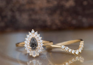 Gatsby ring-Baguette diamond ring-salt & pepper diamond-2.8 ct Salt and Pepper diamond engagement ring-2.86ct black diamond-Wedding ring set