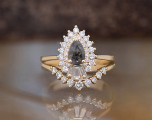 Gatsby ring-Baguette diamond ring-salt & pepper diamond-2.8 ct Salt and Pepper diamond engagement ring-2.86ct black diamond-Wedding ring set