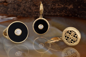 Black onyx earrings-Vintage diamond earrings-Art Deco Onyx earrings-Anniversary gifts for wife-Custom ring-Unique Design Wedding earrings