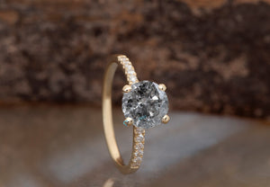 1.12 ct Salt & Pepper diamond solitaire engagement ring - 14k Yellow Gold-4 prong solitaire,black diamond ring,Diamond,diamond jewelry,diamond ring,engagement ring,gold diamond ring,gold ring,grey diamond ring,halo ring,handmade jewelry,Round,salt and pepper ring,vs,vvs,wedding ring,yellow gold ring