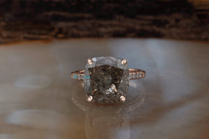8.86ct salt & pepper diamond-Salt and Pepper diamond engagement ring-4 prong solitaire ring-Salt and pepper ring-Grey diamond ring