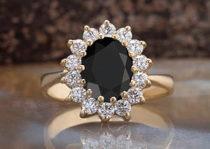 2 ct oval ring-1 ct Black diamond ring-1 ct Diamond ring- Gatsby Diamond Engagement Ring-Promise ring-Vintage black diamond ring