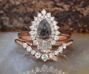 Gatsby ring-Baguette diamond ring-salt & pepper diamond-2.7 ct Salt and Pepper diamond engagement ring-2.7ct black diamond-Wedding ring set