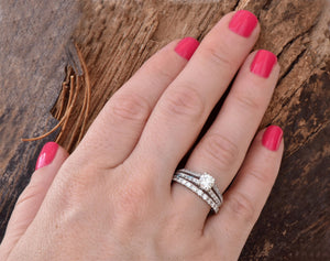 1 ct diamond ring-Art deco wedding set-halo engagement ring set -Cluster engagement ring-halo ring set-4 prong engagement-Wedding sets rings