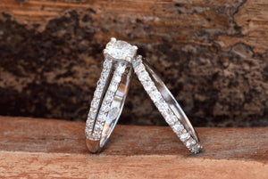 1 ct diamond ring-Art deco wedding set-halo engagement ring set -Cluster engagement ring-halo ring set-4 prong engagement-Wedding sets rings