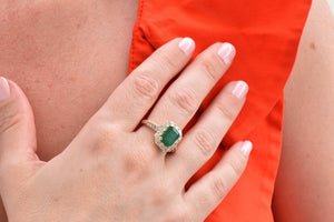 Emerald rings for women-3 ct emerald ring-Emerald engagement ring-Emerald cut engagement ring-Halo emerald ring-Emerald cut ring-Solid gold