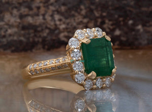 Emerald rings for women-3 ct emerald ring-Emerald engagement ring-Emerald cut engagement ring-Halo emerald ring-Emerald cut ring-Solid gold