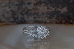 1 ct engagement ring-1 ct diamond ring-  Diamond cluster wedding set-Art deco ring-Curved band set-Enhancer ring guard-Diamond wedding set