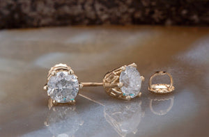 2 carat Diamond Earrings-Yellow Gold Earrings-Diamond Stud Earrings-14k white gold,2 carat diamond,Anniversary gift,Birthday present,bridal jewelry,diamond earrings,diamond stud,For her,graduations present,Round,round  cut diamond,stud earrings,wedding earrings,women jewelry