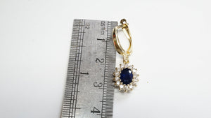 Cluster earrings-Blue Sapphire Earrings-Diamond Earrings with Sapphire-Sapphire Drop Earrings-Women's Jewelry-Vintage earrings-Gift for her