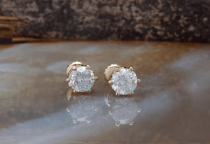 2 carat Diamond Earrings-Yellow Gold Earrings-Diamond Stud Earrings-14k white gold,2 carat diamond,Anniversary gift,Birthday present,bridal jewelry,diamond earrings,diamond stud,For her,graduations present,Round,round  cut diamond,stud earrings,wedding earrings,women jewelry