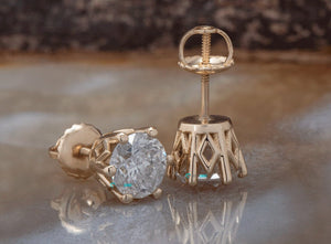 2 carat Diamond Earrings-Yellow Gold Earrings-Diamond Stud Earrings-Women Jewelry-Round diamond earrings-Anniversary present-Stud earrings