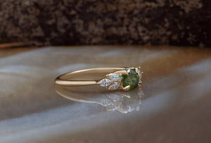 Art deco Engagement Ring-Leaves engagement ring-anniversary ring,Art deco engagement,Custom Ring,diamond engagement,diamond leaves ring,diamond ring,engagement ring,free shipping,Gemstone,Leaf engagement ring,marquise diamond,promise ring,Ring,Round,vs,vvs,wedding jewelry,yellow gold ring
