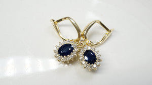 Cluster earrings-Blue Sapphire Earrings-Diamond Earrings with Sapphire-Sapphire Drop Earrings-Women's Jewelry-Vintage earrings-Gift for her-anniversary gift,Art deco earrings,Birthday present,blue sapphire,bridal earrings,Cluster earrings,dangle earrings,diamond earrings,gifts for her,sapphire earrings,sapphire jewelry,sapphire stone,womens jewelry