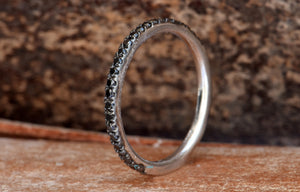 Black diamond band-Micro pave ring-Diamond wedding Band-Stacking rings-Matching bands-Black Diamond Ring-Solid gold ring-Matching rings