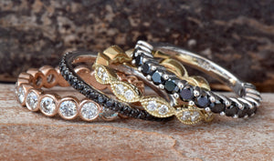 Black diamond band-Micro pave ring-Diamond wedding Band-Stacking rings-Matching bands-Black Diamond Ring-Solid gold ring-Matching rings