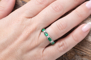 Micro pave ring -Diamond wedding Band 0.45ct-Stacking rings-Emerald wedding band-Emerald band -Emerald ring-Solid gold ring-1ct emerald ring