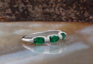 Micro pave ring -Diamond wedding Band 0.45ct-Stacking rings-Emerald wedding band-Emerald band -Emerald ring-Solid gold ring-1ct emerald ring