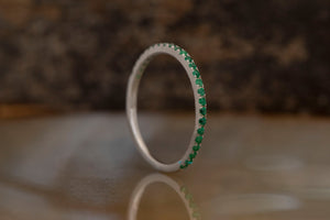 Micro pave ring-Diamond wedding Band-Stacking rings-Emerald wedding band-Emerald band gold-Emerald ring-Solid gold ring-Cluster Ring 0.20ct