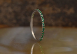 Micro pave ring-Diamond wedding Band-Stacking rings-Emerald wedding band-Emerald band gold-Emerald ring-Solid gold ring-Cluster Ring 0.20ct